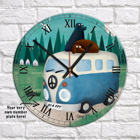 Labradorable Campervan Holiday Blue - Camper Art Clock